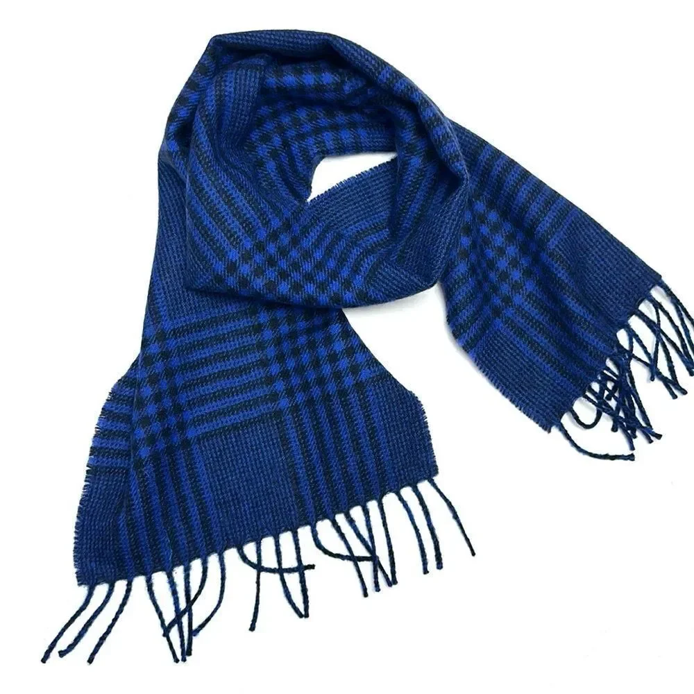 B. Altman & Co Vintage Men's Wool Scarf Blue Black Glen Check West Germany made